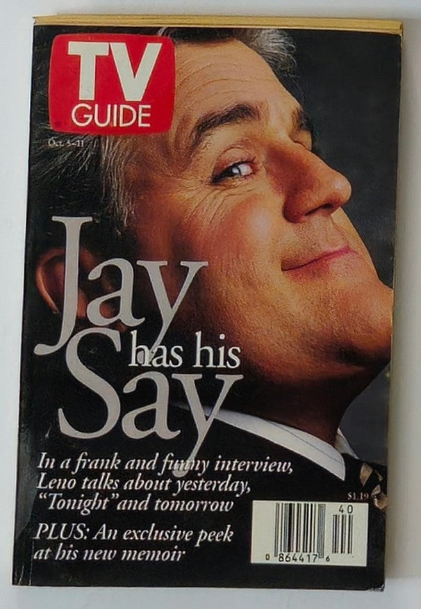 TV Guide Magazine cover from October 5, 1996, featuring Jay Leno with the tagline 'Jay has his Say'. The cover highlights an interview where Leno discusses his experiences on television and includes features about his memoir.