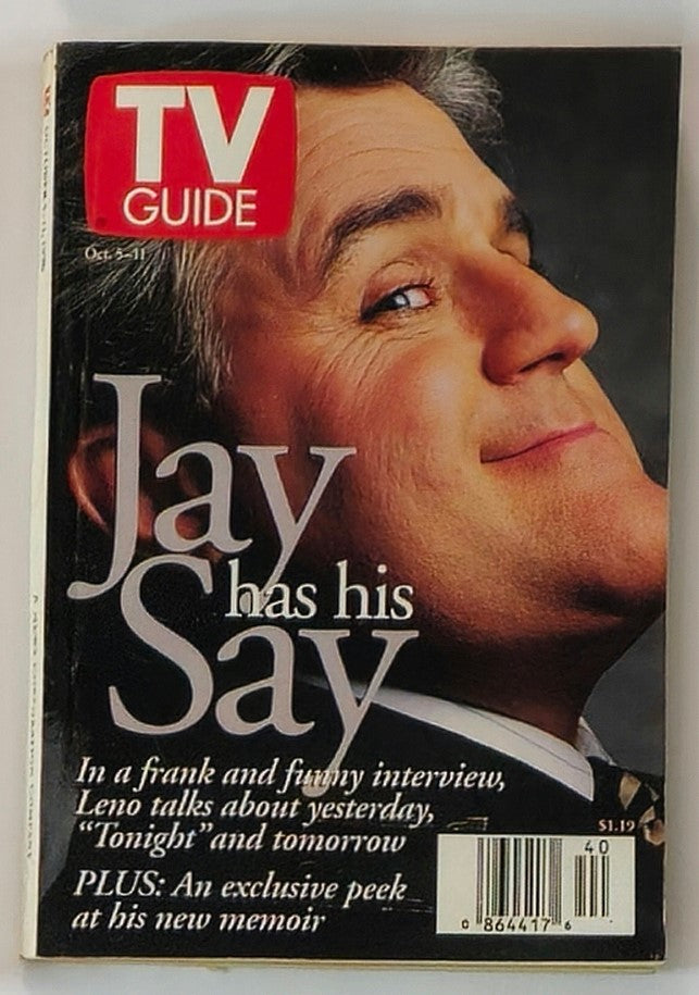 TV Guide Magazine featuring Jay Leno on the cover, dated October 5, 1996. This New York Metro Edition highlights Leno's influence in late-night television with the headline 'Jay has his Say'.