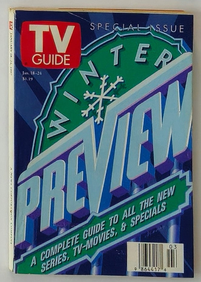TV Guide Magazine January 18 1997 Winter Preview cover, featuring a vibrant design with bold text announcing a special issue focused on upcoming television programming for the winter season, making it a collectible for vintage magazine enthusiasts.