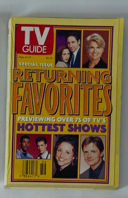 Cover of TV Guide Magazine September 6 1997 featuring 'Returning Favorites' special issue, previewing over 75 of TV's hottest shows, prominently showcasing David Duchovny alongside other popular TV stars.