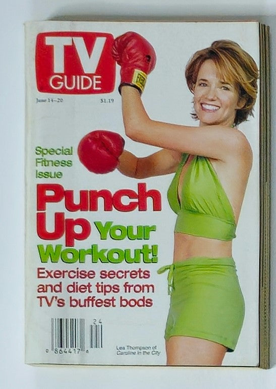 TV Guide Magazine June 14, 1997 cover featuring Lea Thompson in a green fitness outfit. The magazine highlights fitness tips and exercise secrets from television personalities.