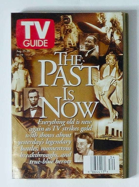 TV Guide Magazine August 25 1997 featuring Marilyn Monroe on the cover, showcasing the theme 'The Past Is Now' with iconic historical figures and vintage imagery, ideal for collectors of vintage magazines and pop culture enthusiasts.