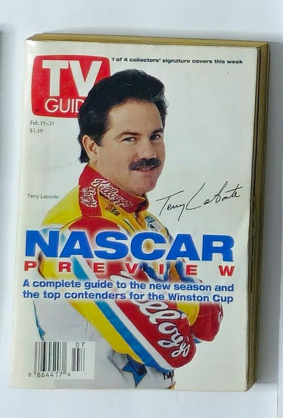 TV Guide Magazine February 15 1997 featuring Terry Labonte on the cover, showcasing NASCAR preview with a complete guide to the new season and top contenders for the Winston Cup.