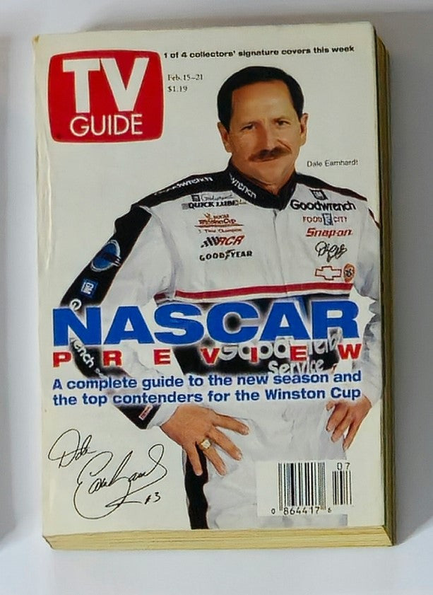 TV Guide Magazine February 15 1997 featuring Dale Earnhardt on the cover, highlighting NASCAR preview and a guide to the new season with top contenders for the Winston Cup.