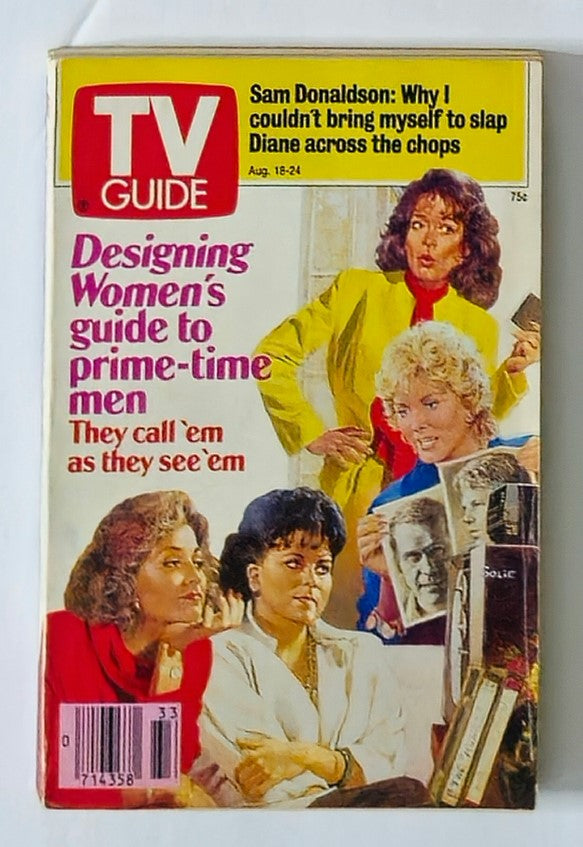 TV Guide Magazine August 18 1990 featuring Sam Donaldson on the cover, showcasing a vibrant design and articles related to television culture, including a piece on prime-time television.