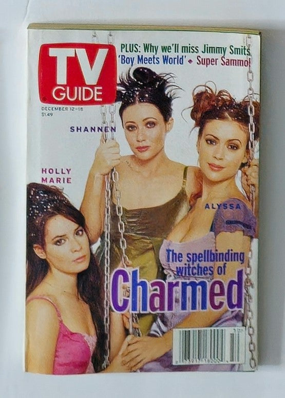 TV Guide Magazine December 12 1998 featuring the captivating Charmed cast on the cover. The magazine showcases the three witches from the popular television show, highlighting their enchanting presence and promoting the show's magical theme.