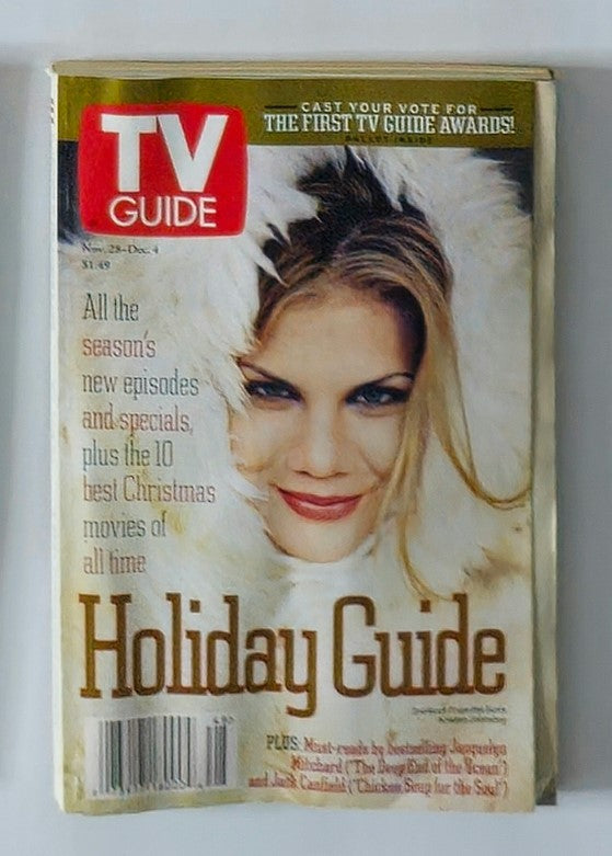 TV Guide Magazine cover from November 28, 1998, featuring Kristen Johnston, showcasing holiday TV programming and special episodes.