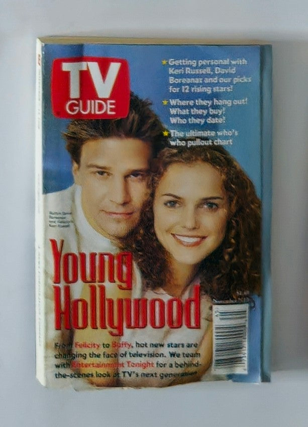 Cover of TV Guide Magazine November 7 1998 featuring David Boreanaz and a female co-star, highlighting 'Young Hollywood' with articles on rising stars and the evolving television landscape.