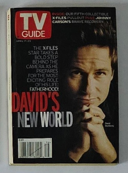 TV Guide Magazine April 17 1999 featuring David Duchovny on the cover, highlighting his role in The X-Files and his upcoming transition into fatherhood.