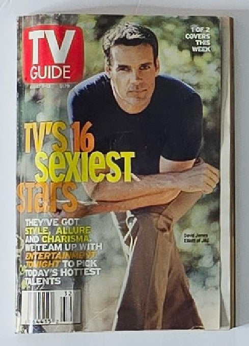 TV Guide Magazine cover from August 7, 1999, featuring actor David James Elliott. The cover highlights 'TV's 16 Sexiest Stars,' capturing the allure and charisma of television personalities from the era.