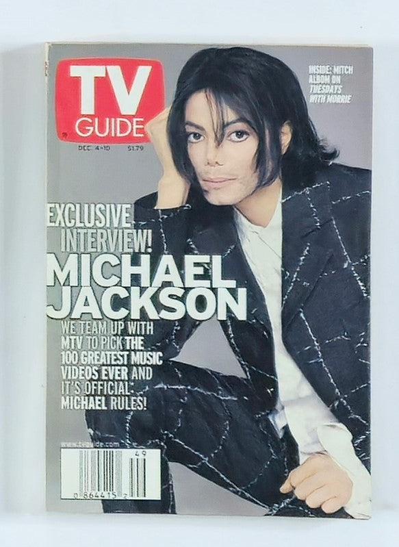 TV Guide Magazine December 4 1999 featuring an exclusive interview with Michael Jackson, showcasing the iconic cover image of the King of Pop in a stylish black and white suit.