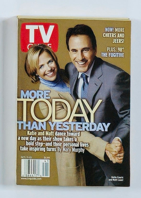 TV Guide Magazine cover from October 7, 2000, featuring Katie Couric and Matt Lauer, showcasing the headline 'More Today Than Yesterday'. This vintage magazine captures a significant moment in morning television history.