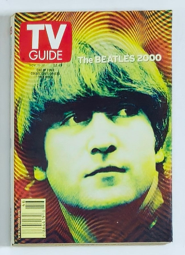 Cover of TV Guide Magazine from November 11, 2000, featuring The Beatles of 2000, showcasing a vibrant image of John Lennon with a psychedelic design.