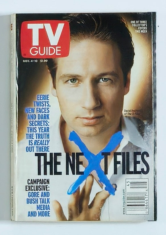 Cover of TV Guide Magazine November 4, 2000 featuring David Duchovny from The X-Files, highlighting themes of mystery and paranormal investigations.