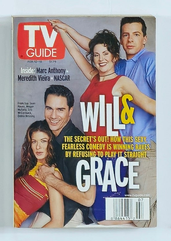 TV Guide Magazine February 12 2000 featuring Sean Hayes, Megan Mullally, and other cast members from Will & Grace. The magazine cover highlights the show's comedic appeal and 2000-era television culture.