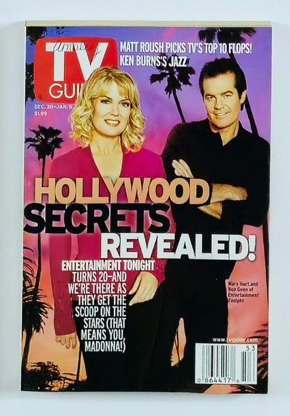 Cover of TV Guide Magazine from December 30, 2000, featuring hosts Mary Hart and Bob Goen with a colorful background, highlighting Hollywood secrets and entertainment industry insights.