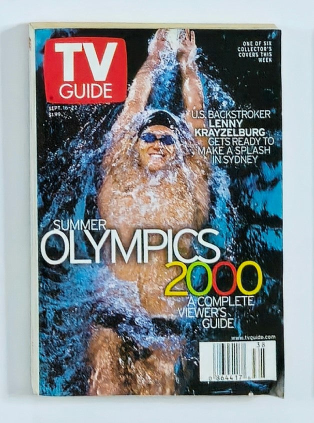TV Guide Magazine September 16, 2000 featuring swimmer Lenny Krayzelburg on the cover, highlighting Olympic 2000, showcasing entertainment and sports culture of that era.