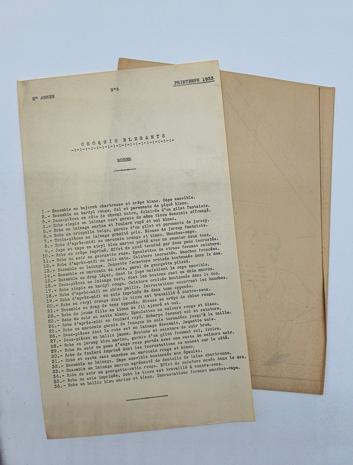 Cover page of Croquis Élegants: Modèles D'Avant Saison Hiver 1933 Brochure detailing vintage fashion styles from 1933.