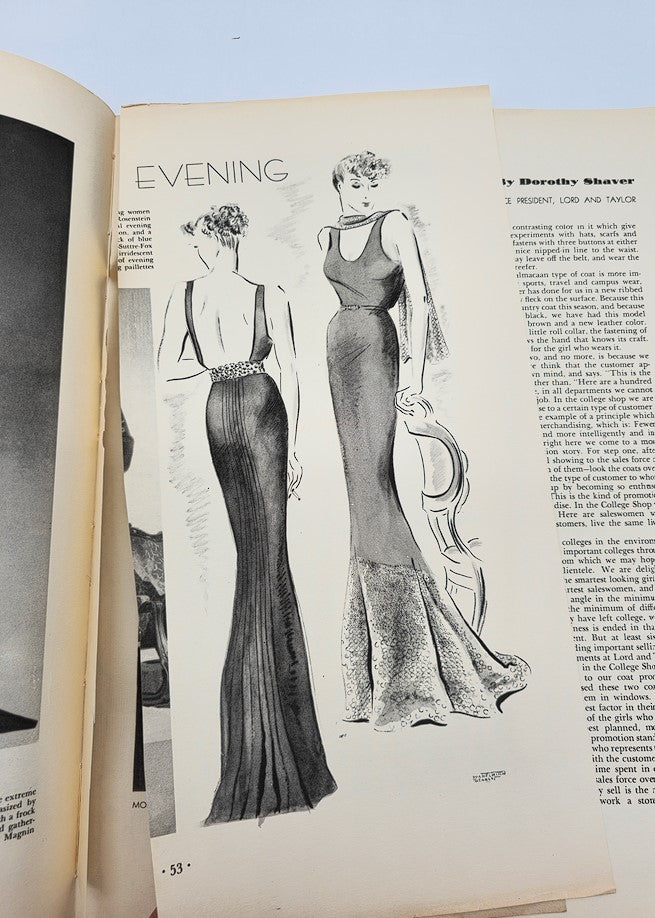 VTG Fashions Art Magazine Winter 1935 Vol 1 No. 2 illustration of evening dresses, depicting 1930s design elegance.
