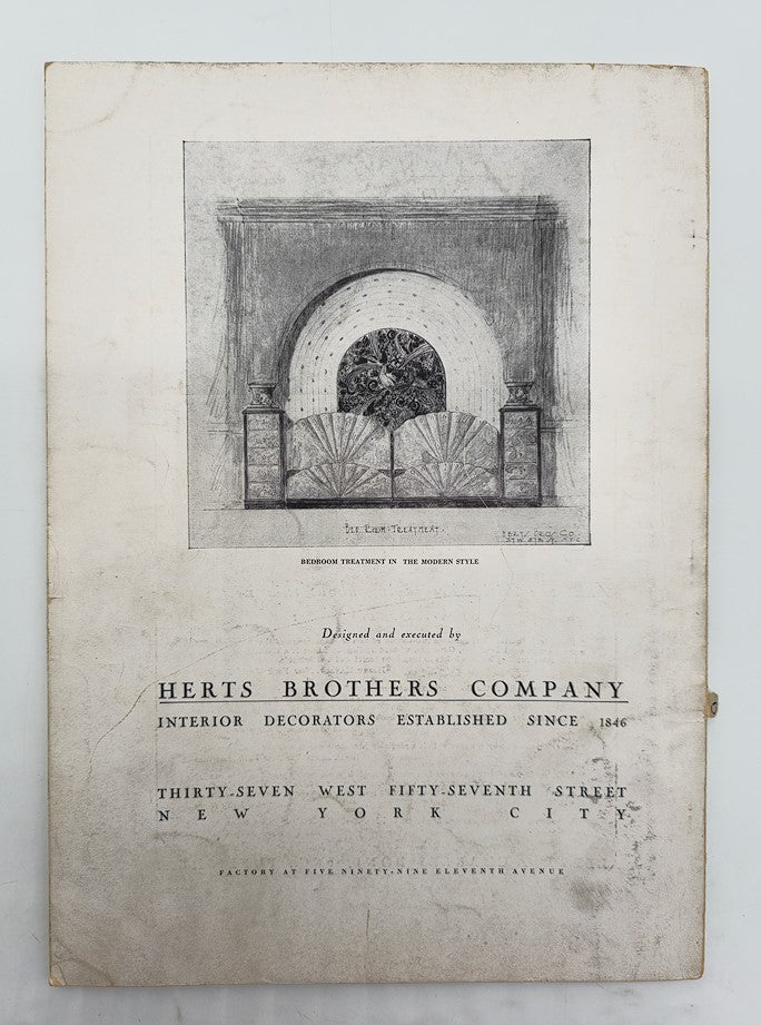 Advertisement for Herts Brothers Company in VTG Creative Art Magazine October 1932, showcasing interior decoration services and bedroom treatment in the modern style.