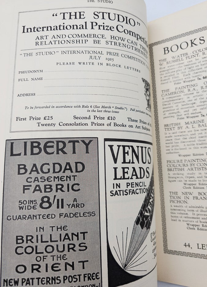 Interior page of VTG The Studio Magazine July 15 1925 Vol 90 #388 featuring the International Prize Competition announcement.