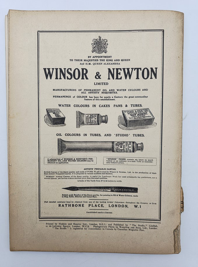 Back cover of VTG The Studio Magazine July 15 1925 Vol 90 #388 highlighting an advertisement for Winsor & Newton art supplies.