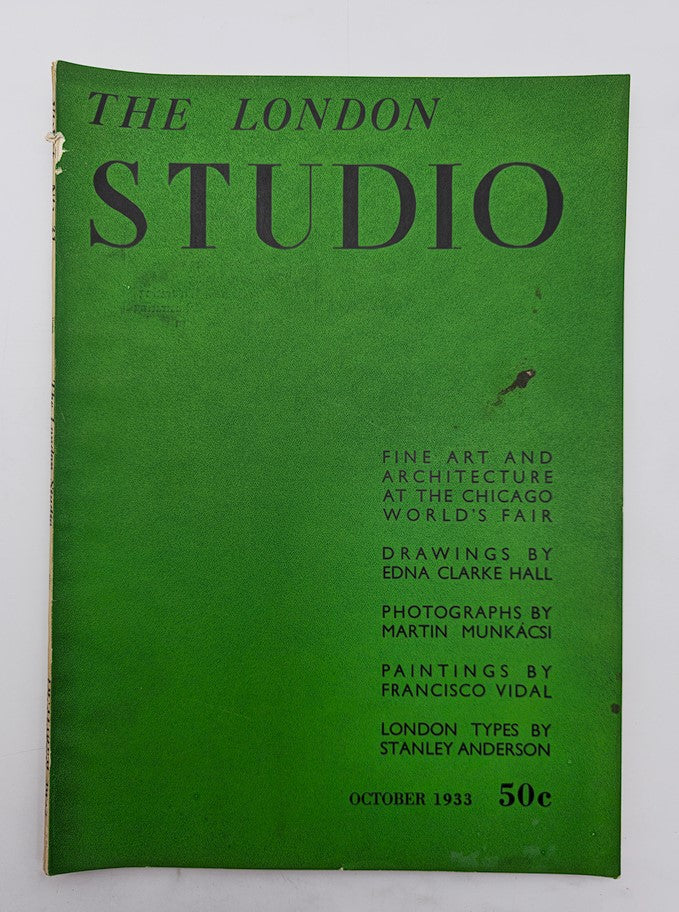 Cover of VTG The London Studio Magazine October 1933 A Century of Progress featuring bold typography and information about fine art at the Chicago World's Fair.