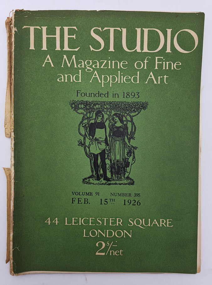 Cover of VTG The Studio Magazine dated February 15, 1926 featuring the Countess of Errol, showcasing fine and applied art with a vintage green design.