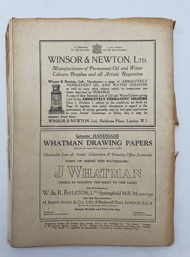 Back cover advertisement page of VTG The Studio Magazine February 15 1926 The Countess of Errol, highlighting art supplies and related products.