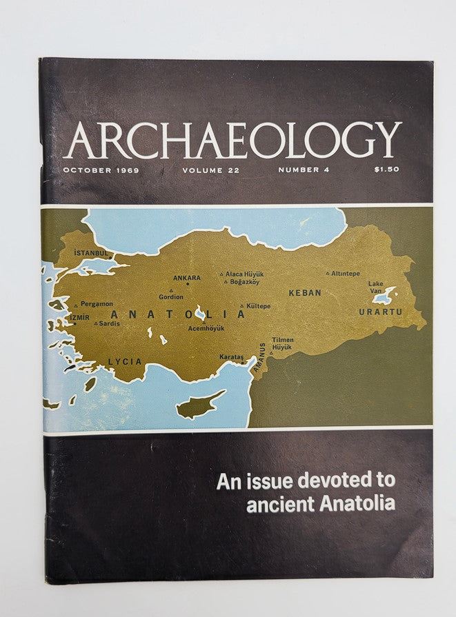 Cover of VTG Archaeology Magazine October 1969 Vol 22 #4, featuring a map of Ancient Anatolia and the text 'An issue devoted to ancient Anatolia'.