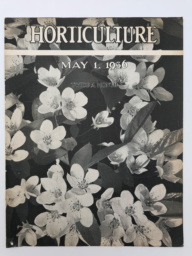 Cover of VTG Horticulture Magazine dated May 1, 1936 featuring flowering crabapples in black and white.