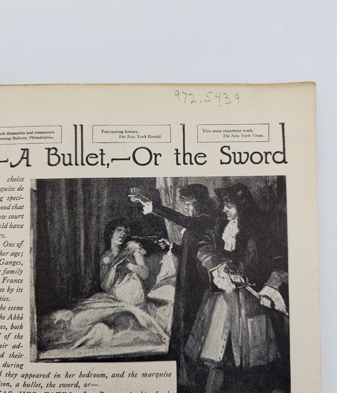 Close-up of an interior page from VTG The Mentor Magazine October 1926, illustrating a tense moment from the article 'Poison, A Bullet, Or the Sword'.
