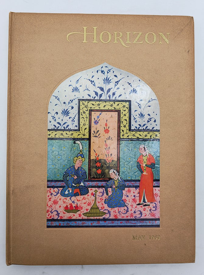 Cover of VTG Horizon Magazine of Art, May 1959, Vol 1 #5 featuring vibrant illustration related to Bahram Gur, King of Iran.