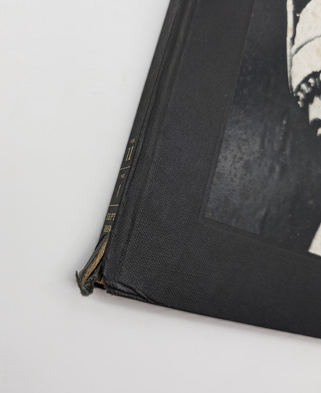 Side view of the VTG Horizon Magazine of Art, September 1959, showcasing its textured cover and spine details, including the volume and issue number.