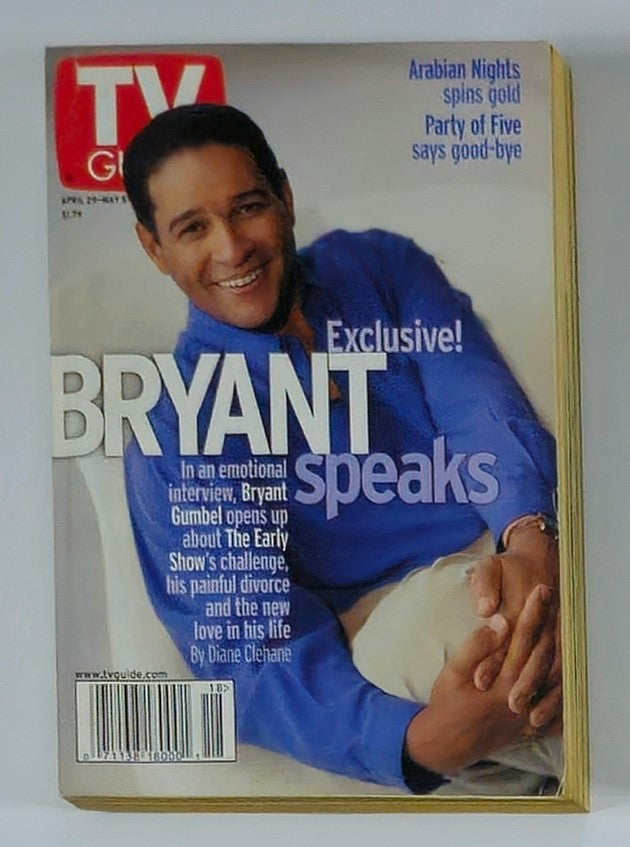 TV Guide Magazine April 29 2000 featuring Bryan Gumbel on the cover, highlighting an exclusive interview with the television journalist discussing his experiences and challenges, set against a backdrop of early 2000s television culture.