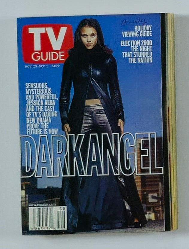 TV Guide Magazine cover from November 25, 2000, featuring Jessica Alba in a stylish black outfit for 'Dark Angel', showcasing vintage television culture.