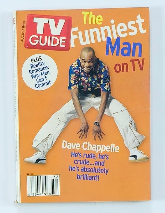 TV Guide Magazine from August 8, 2004 featuring Dave Chappelle on the cover, showcasing him in a dynamic pose with the tagline 'The Funniest Man on TV', highlighting his comedic brilliance and cultural impact.