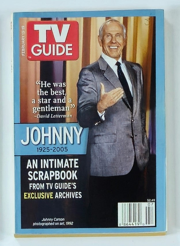 Cover of TV Guide Magazine February 13, 2005 featuring Johnny Carson, with the tagline 'He was the best, a star and a gentleman' - a nostalgic look at late-night television and Carson's legacy.