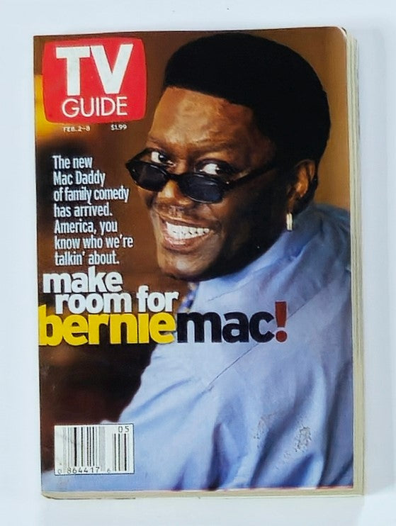 TV Guide Magazine February 2 2002 featuring Bernie Mac on the cover, showcasing the iconic comedian's charismatic smile and unique style, highlighting his role in 2000s sitcoms.