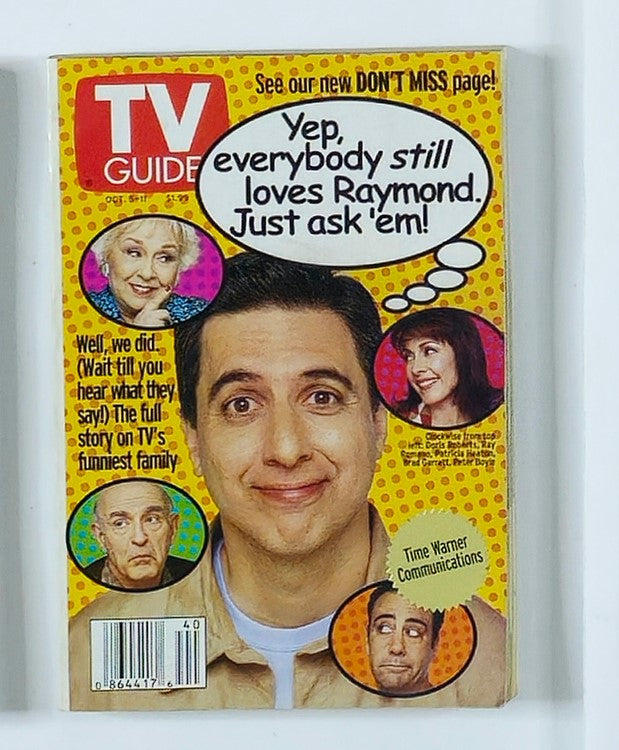 Cover of TV Guide Magazine from October 5, 2002 featuring Ray Romano, highlighting the popular sitcom 'Everybody Loves Raymond', with related character images and text discussing the show's impact.