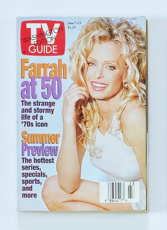 TV Guide Magazine from January 7, 1997 featuring Farrah Fawcett on the cover with the caption 'Farrah at 50'. This Washington Edition showcases Farrah's life and career, highlighting her status as a 70s icon.