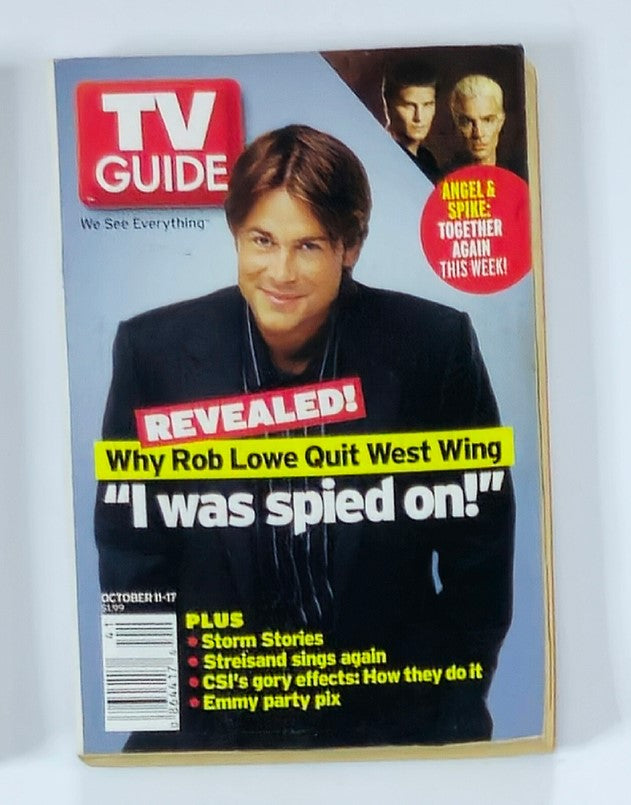 TV Guide Magazine October 11 2003 featuring Rob Lowe on the cover with the headline 'Revealed! Why Rob Lowe Quit West Wing'. The magazine captures early 2000s television culture.