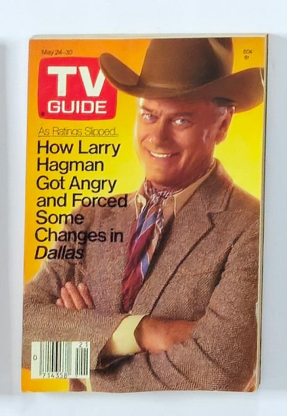 Cover of TV Guide Magazine from May 24, 1986 featuring Larry Hagman, showcasing his iconic character in Dallas, highlighting cultural pop trends of the 1980s.