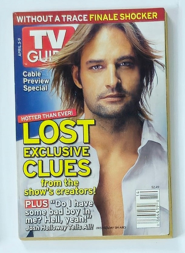 Cover of TV Guide Magazine April 3, 2005 featuring Josh Holloway, highlighting his role in Lost with a striking portrait and engaging headlines.