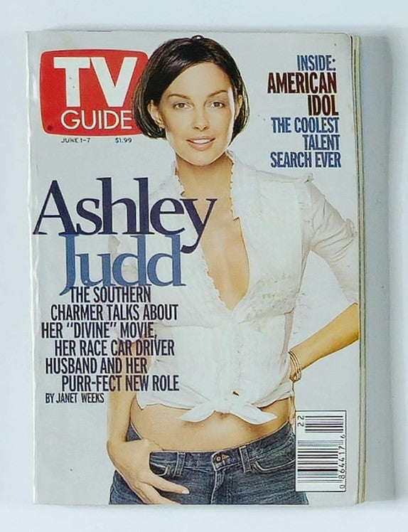 TV Guide Magazine June 1 2002 featuring Ashley Judd on the cover, showcasing her stylish look and details about her interview, discussing her career and personal life.