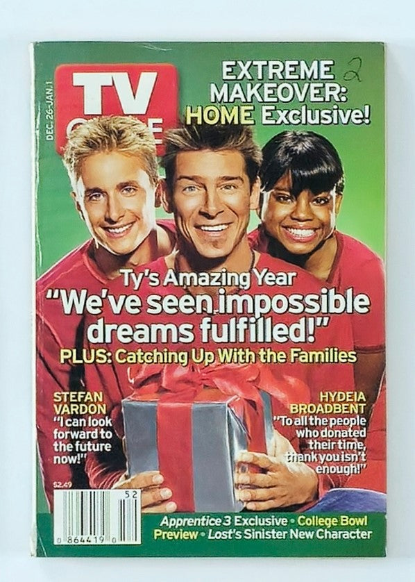 TV Guide Magazine December 26 2004 featuring Stefan Vardon, Ty Pennington, and Hyedia Broadbent on the cover, celebrating television moments and holiday programming from the early 2000s.