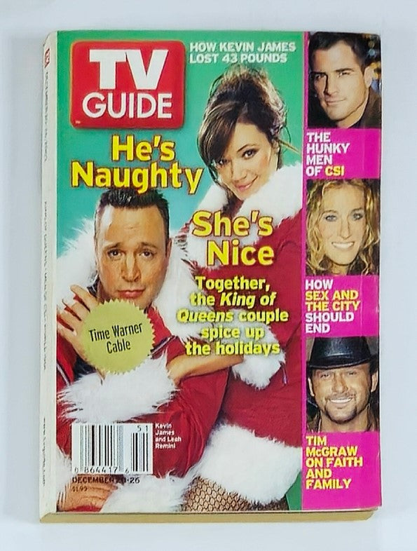 TV Guide Magazine December 20 2003 featuring Kevin James and Leah Rochester on the cover, showcasing holiday themes with festive attire, and highlighting pop culture topics from the era.