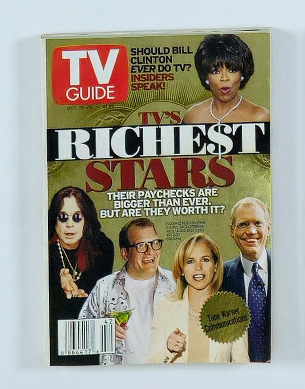 TV Guide Magazine cover from October 19, 2002 featuring Oprah Winfrey and other prominent television stars, including Ozzy Osbourne, Jim Gaffigan, and Katie Couric. The issue discusses the wealth of TV's richest stars.