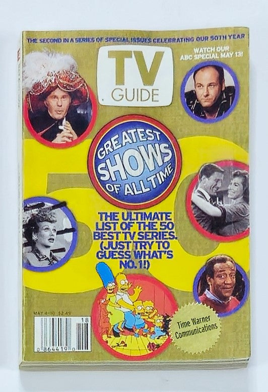 TV Guide Magazine May 4 2002 Cover featuring the Greatest Shows of All Time, showcasing iconic TV personalities and highlights from classic series, perfect for collectors and fans of television history.