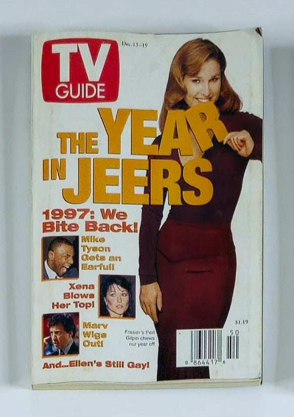 Cover of TV Guide Magazine December 13, 1997, featuring Peri Gilpin, titled 'The Year in Jeers'. Highlights include articles on Mike Tyson, Xena, and Mary Tyler Moore.